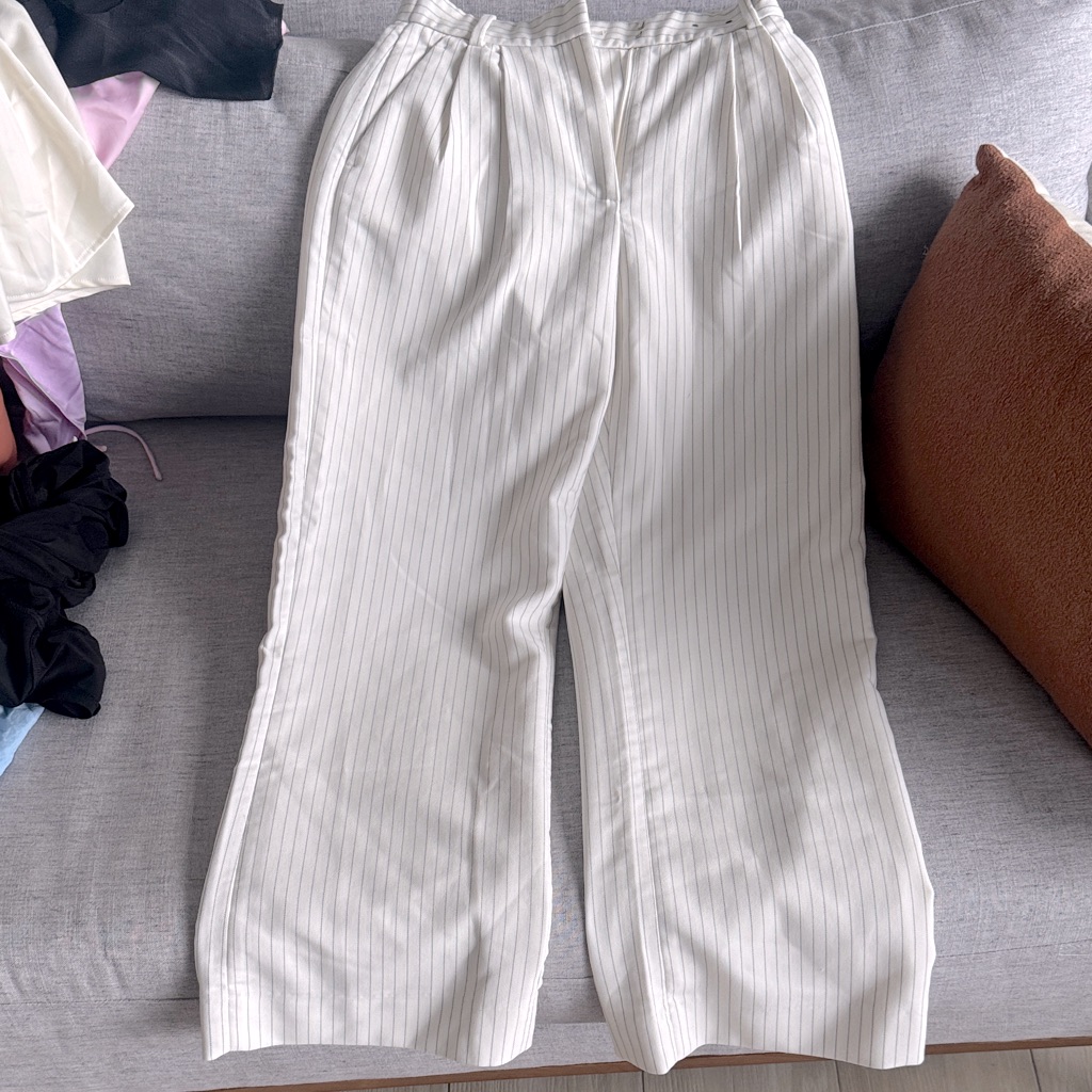 Abercrombie & Fitch Cream Striped Wide Leg Pants